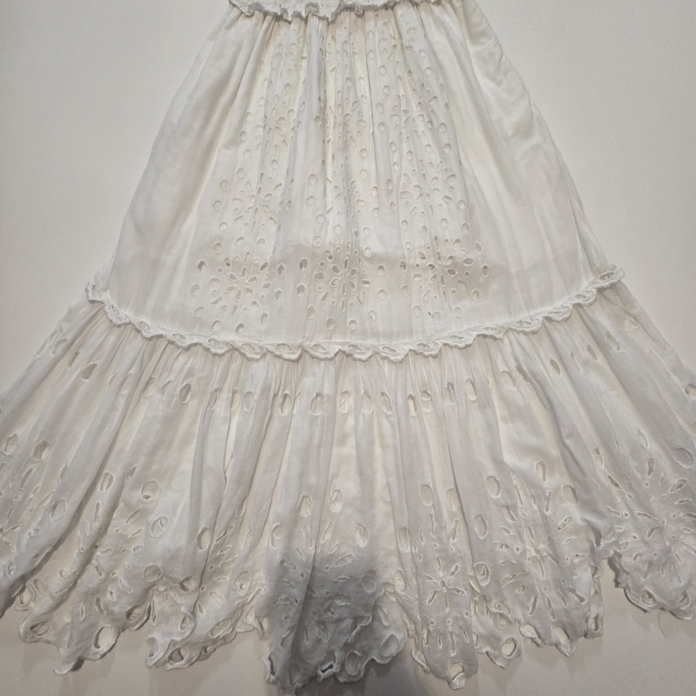 Sea New York Addie Eyelet Dress Off-White A-line Short Sleeves Mock Neck Size L - Picture 2 of 12